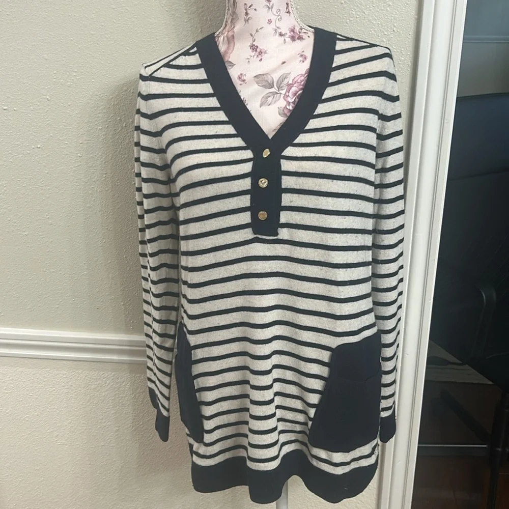 Tory Burch Navy and White Striped Sweater size XL - Picture 5 of 5